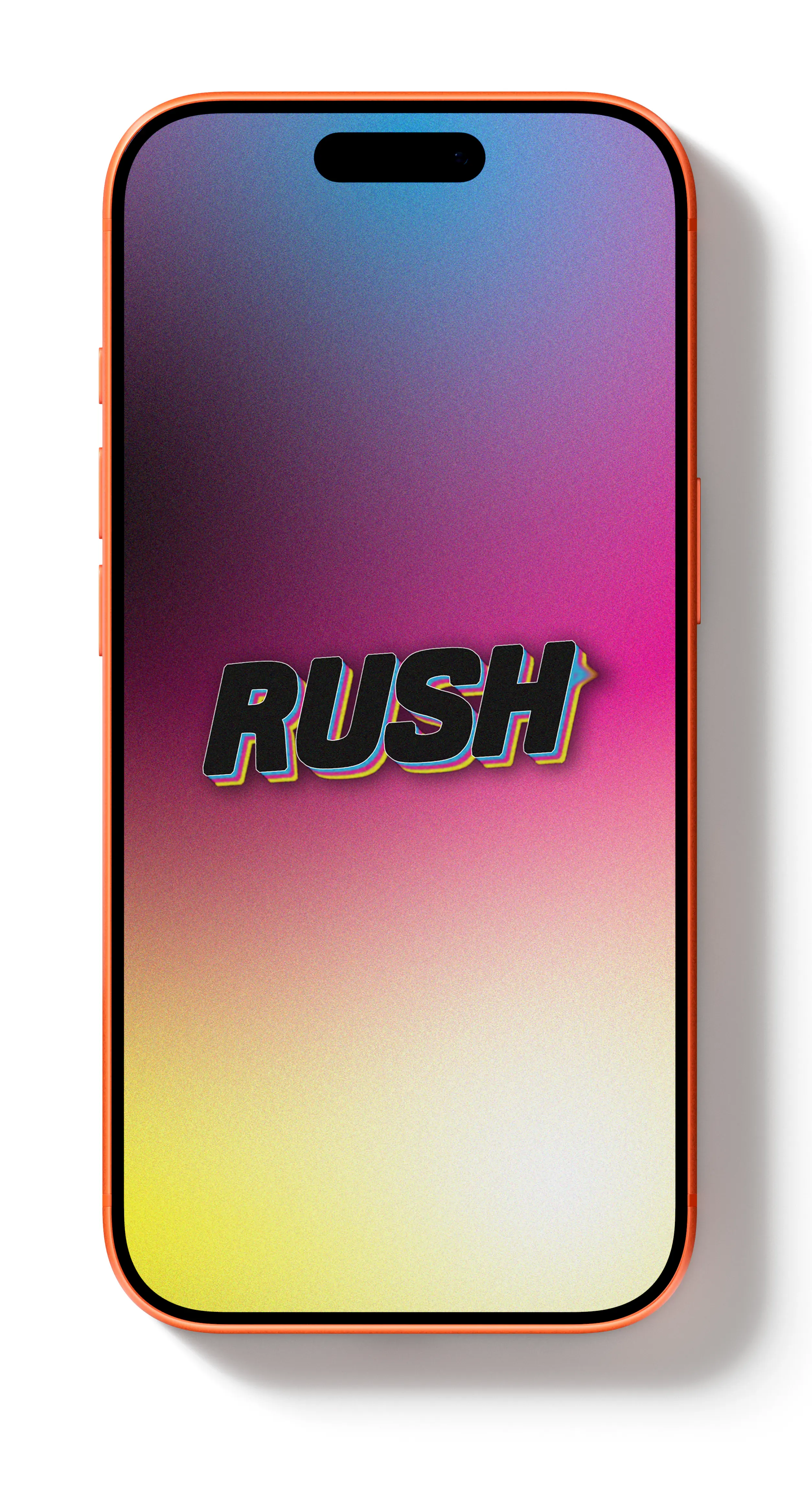 RUSH app splash screen on a phone mockup
